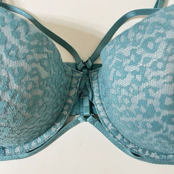 Intimately Free People Teal Lace Animal Print 5 Strap Cut Out Underwire Bra 36D - Picture 5 of 12